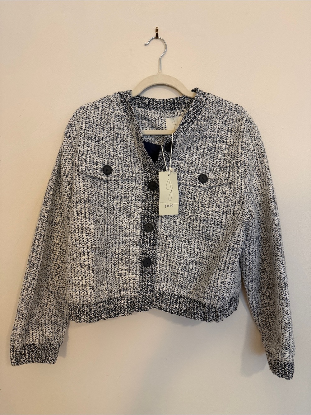 Joie Black & White Tweed Cropped Button Jacket